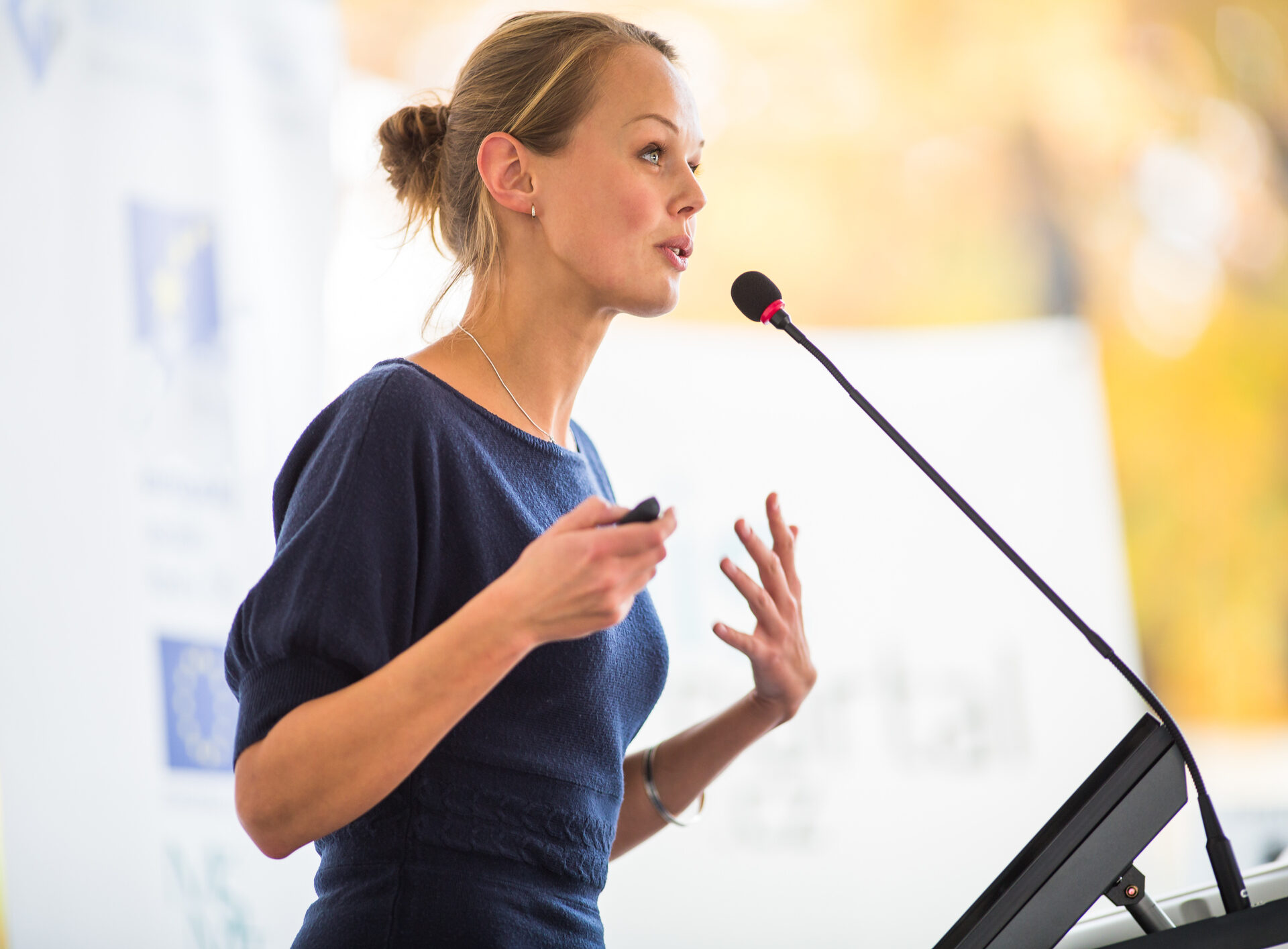 Business woman giving a presentation in a conference/meeting setting