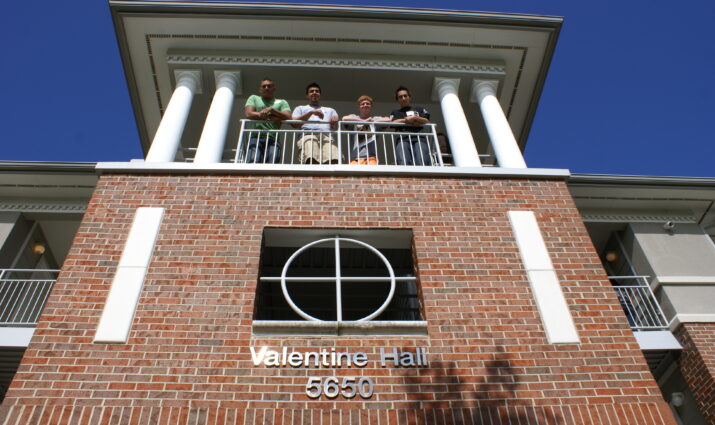 group of students on the balcony of Valentine Hall