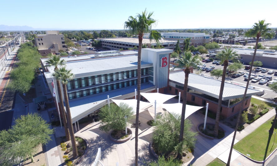 Aerial view of Gillett Hall, Mesa campus