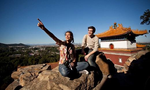 study abroad, students sitting on rick on China
