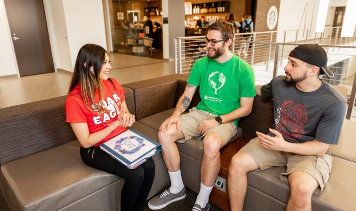 Students interacting in Goodwin Study area
