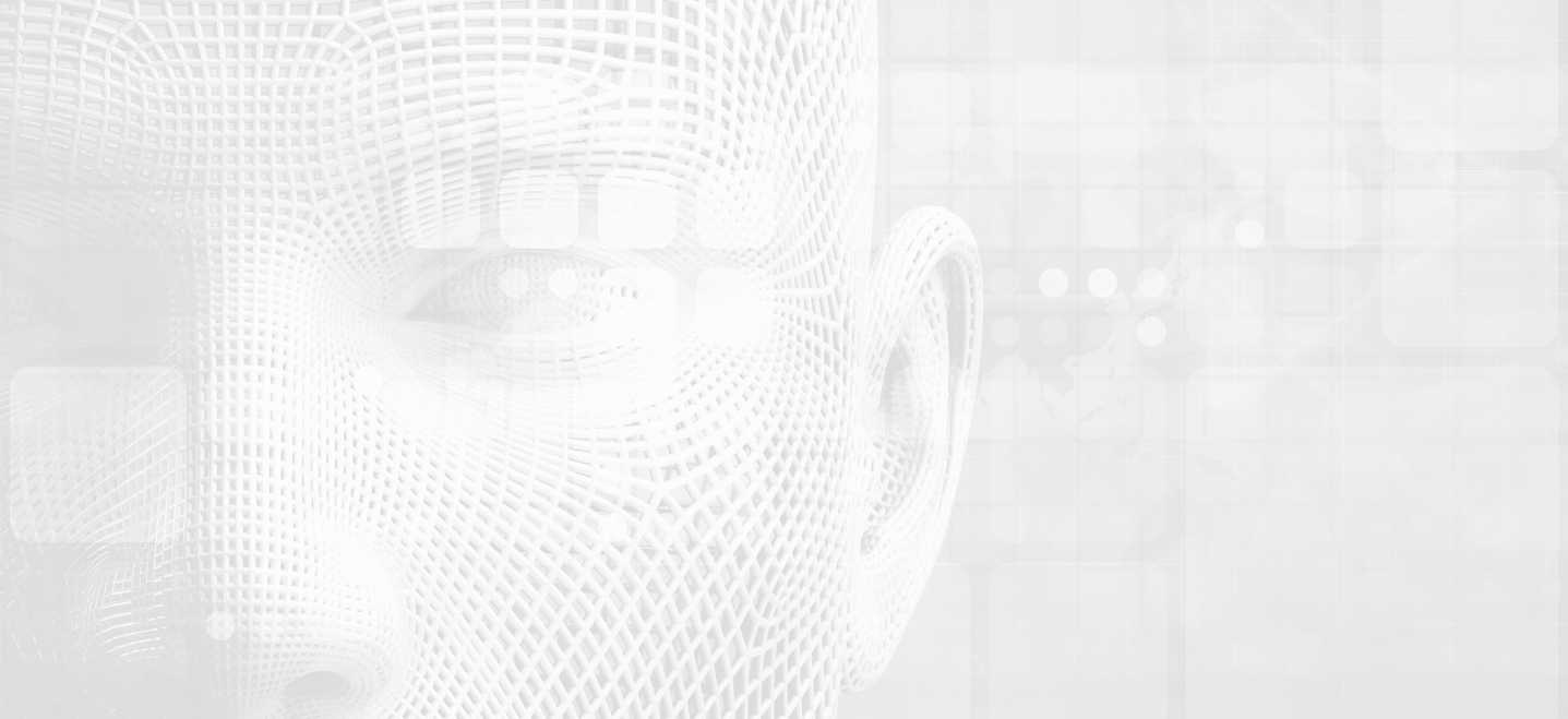 graphic image of computer generated head and eye with graphics in the foreground; image has white overlay; data science