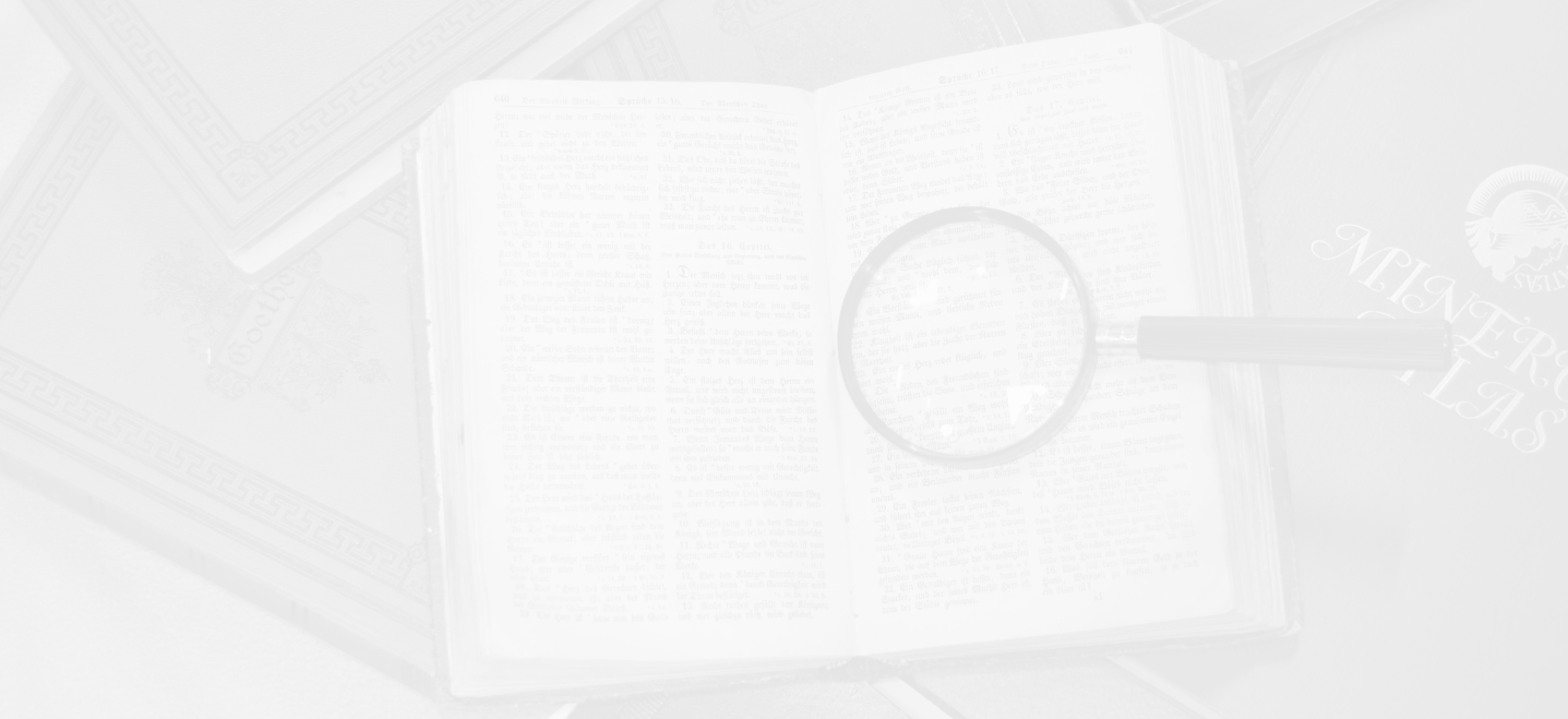 open book with magnifying glass on the page, image has heavy white overlay; history
