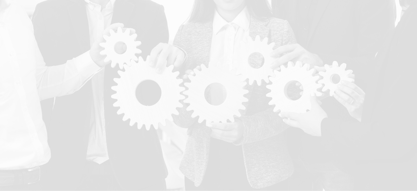 people holding gears in a formation in front of them; image has a white overlay