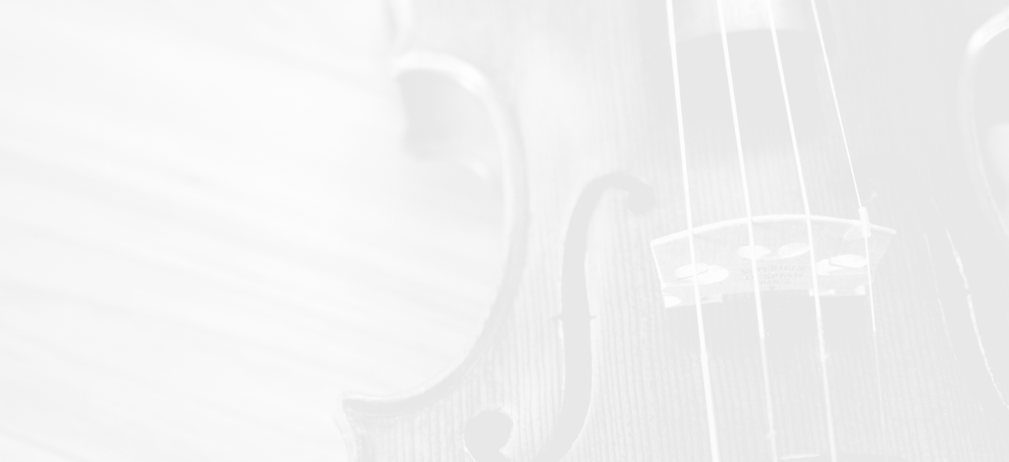 close up of the strings of a cello, image has white overlay; music program