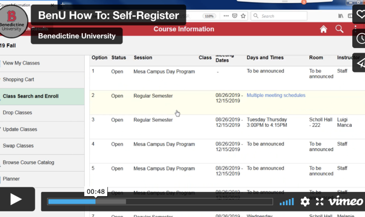 Screen-shot of "BenU How to: Self-Register" video located on Vimeo