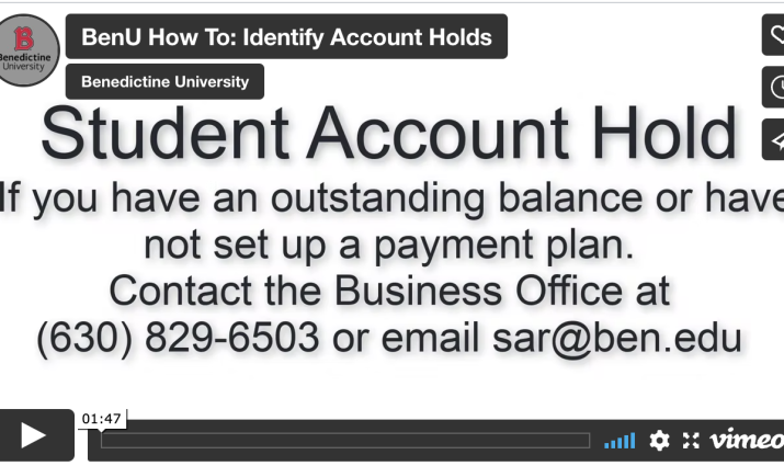 Screenshot photo of "Student Account Hold" video opening slide on Vimeo