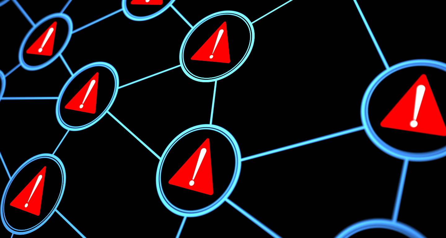 background with exclamation marks in red triangles within blue circles connected by lines' BenAlert background