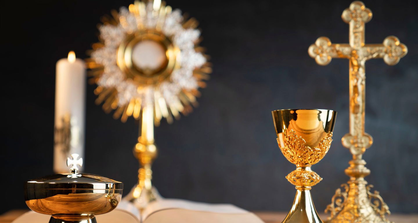 Catholic items, focused on the chalice and host container on the alter; Catholic High School Awards