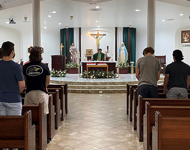 chapel during mass with students