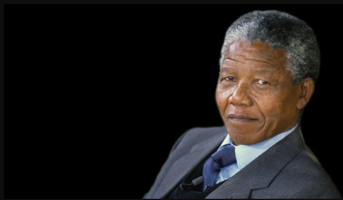 Nelson Mandela headshot on black background