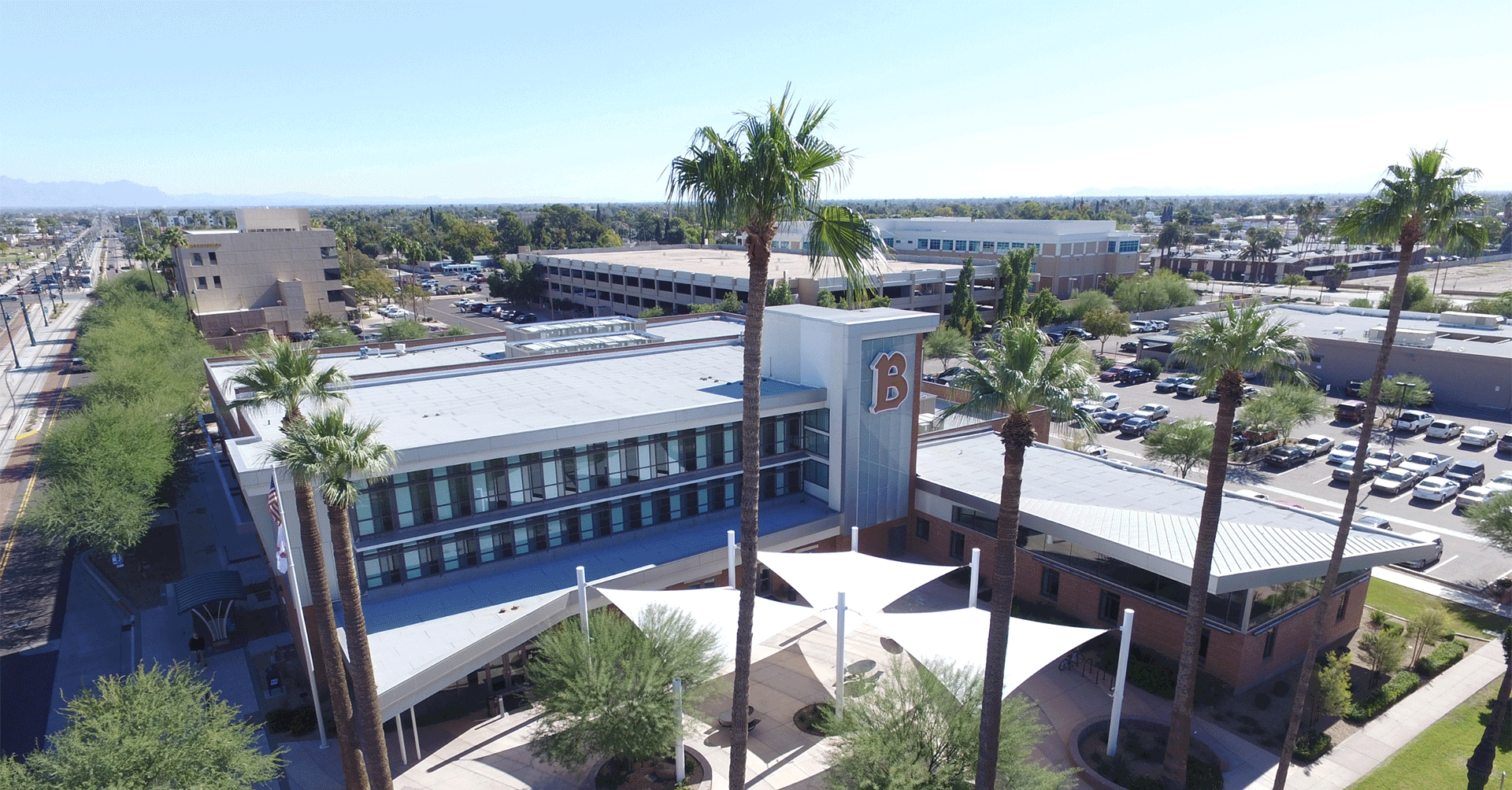 Mesa Campus, aerial view of Gillett building