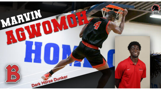 Marvin Agwomoh competes in the 2023 State Farm Dark Horse Dunker competition