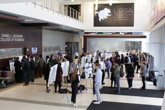 Student poster presentations in Goodwin during URSA event