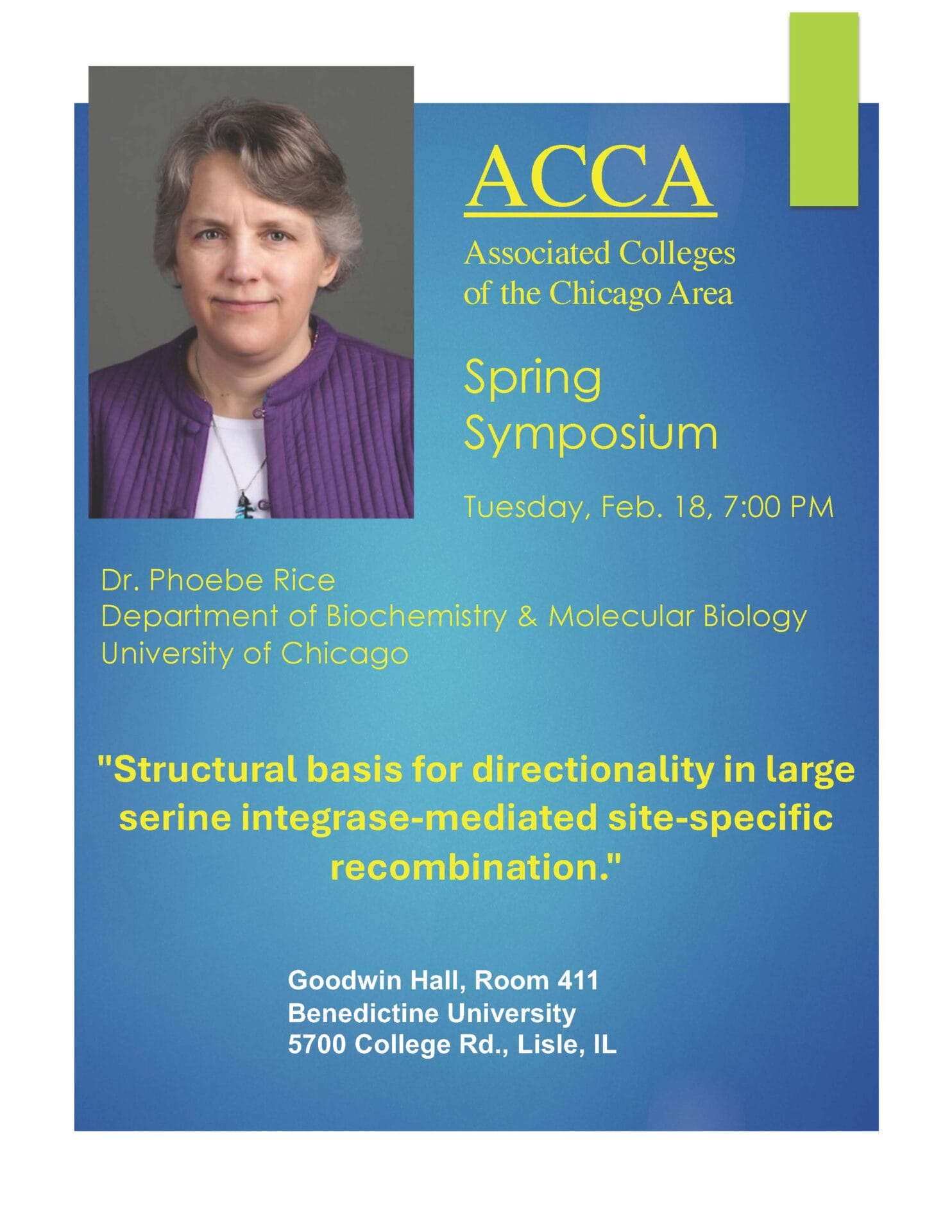 Flyer for Dr. Phoebe Rice part of spring symposium at BenU February 18, 2025