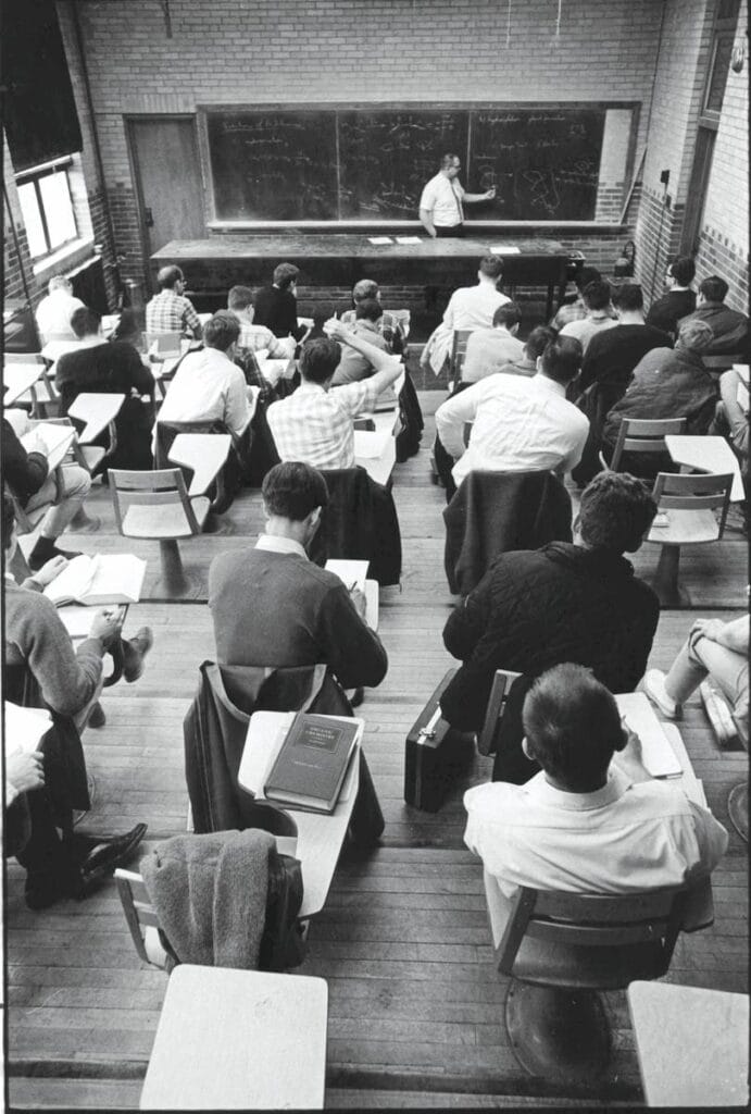 Older photograph of Dr. Rausch teaching at Benedictine University