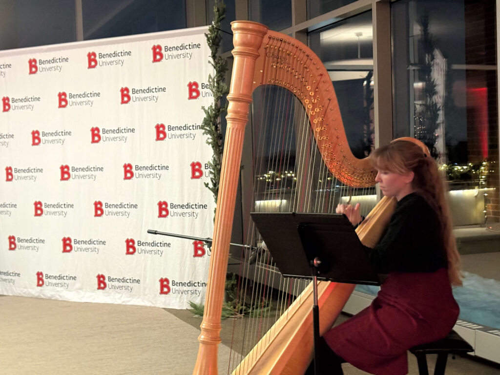 image of harpist at benedictine university event
