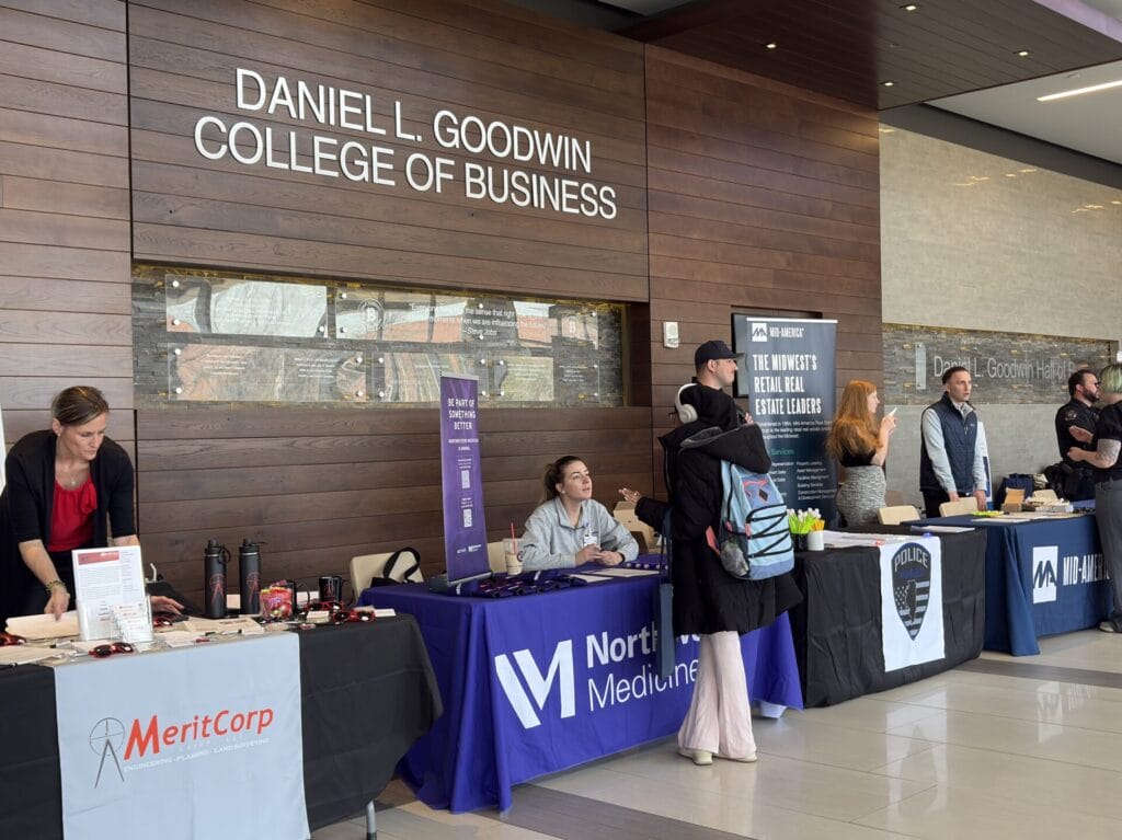 Image of BenU Students in the lobby for grad fair and job-a-palooza