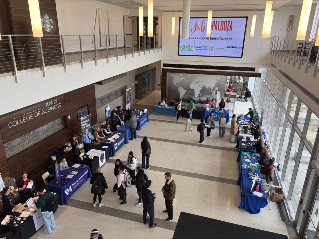 Image of BenU Students in the lobby for grad fair and job-a-palooza