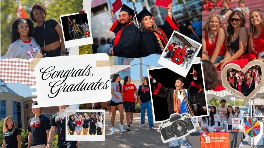 image of various BenU students at commencement and other events on both the Lisle and Mesa campuses