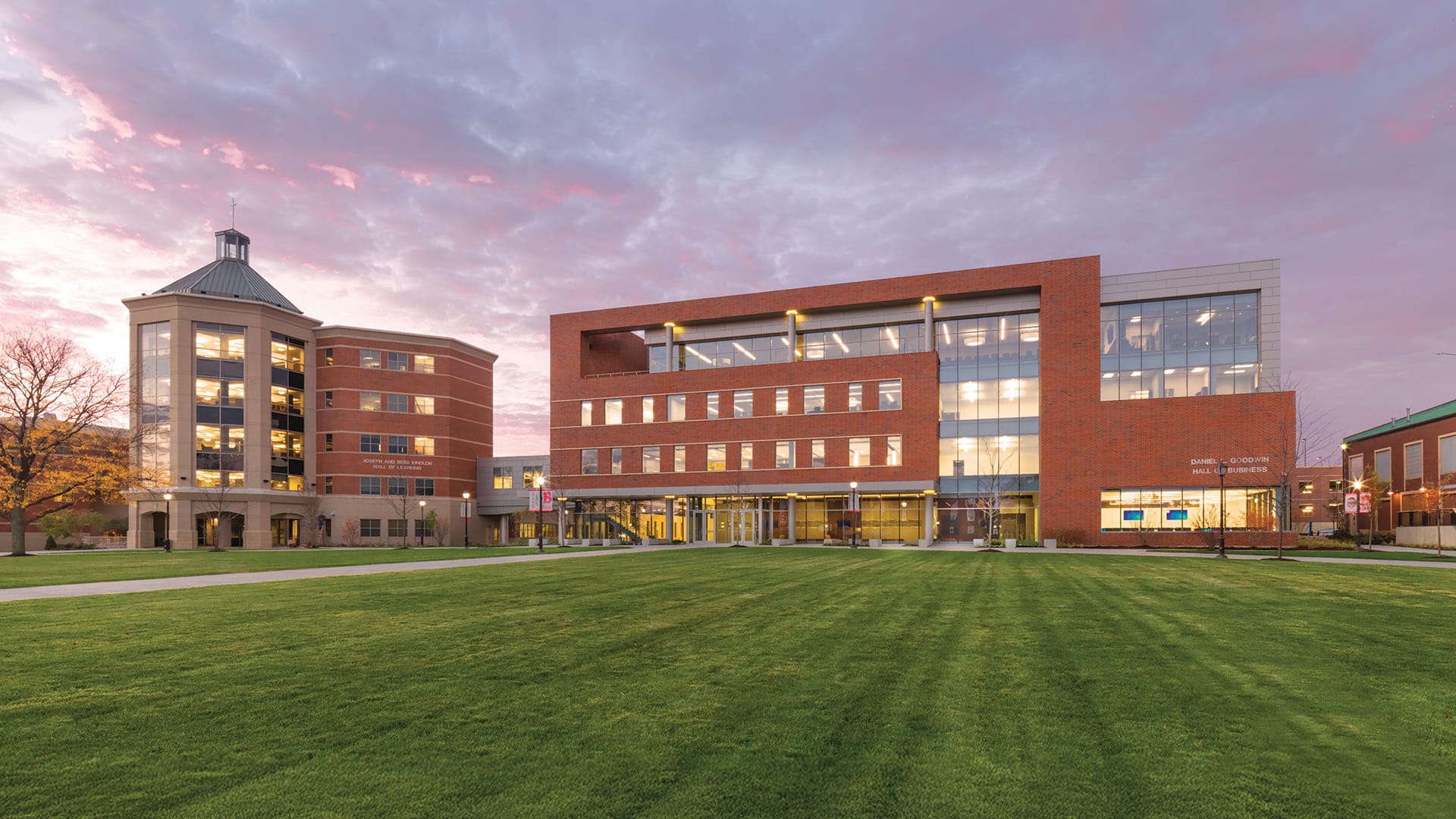Benedictine University Lisle campus at sunset