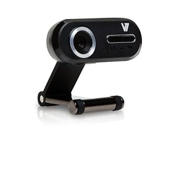 A black webcam on a white background.